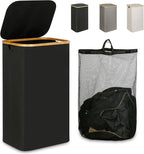 iEGrow Laundry Hamper with Lid, 110L Large Laundry Hamper with Handle and Lid, Collapsible Clothes Basket Organizer with Removable Inner Bag for Clothes Towels - Black