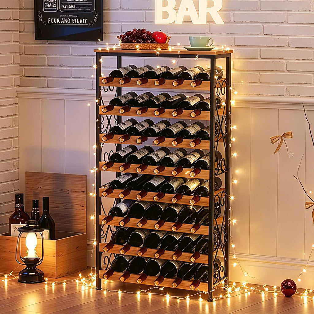 Sonyabecca 48 Bottle Wine Rack Freestanding Floor with Wood Top,8-Tier Wine Storage Shelf with Serving Station, Wine Holder for Kitchen, Bar, Dining Room, Home Bar Cabinet for Wine Bottles, No Wobble