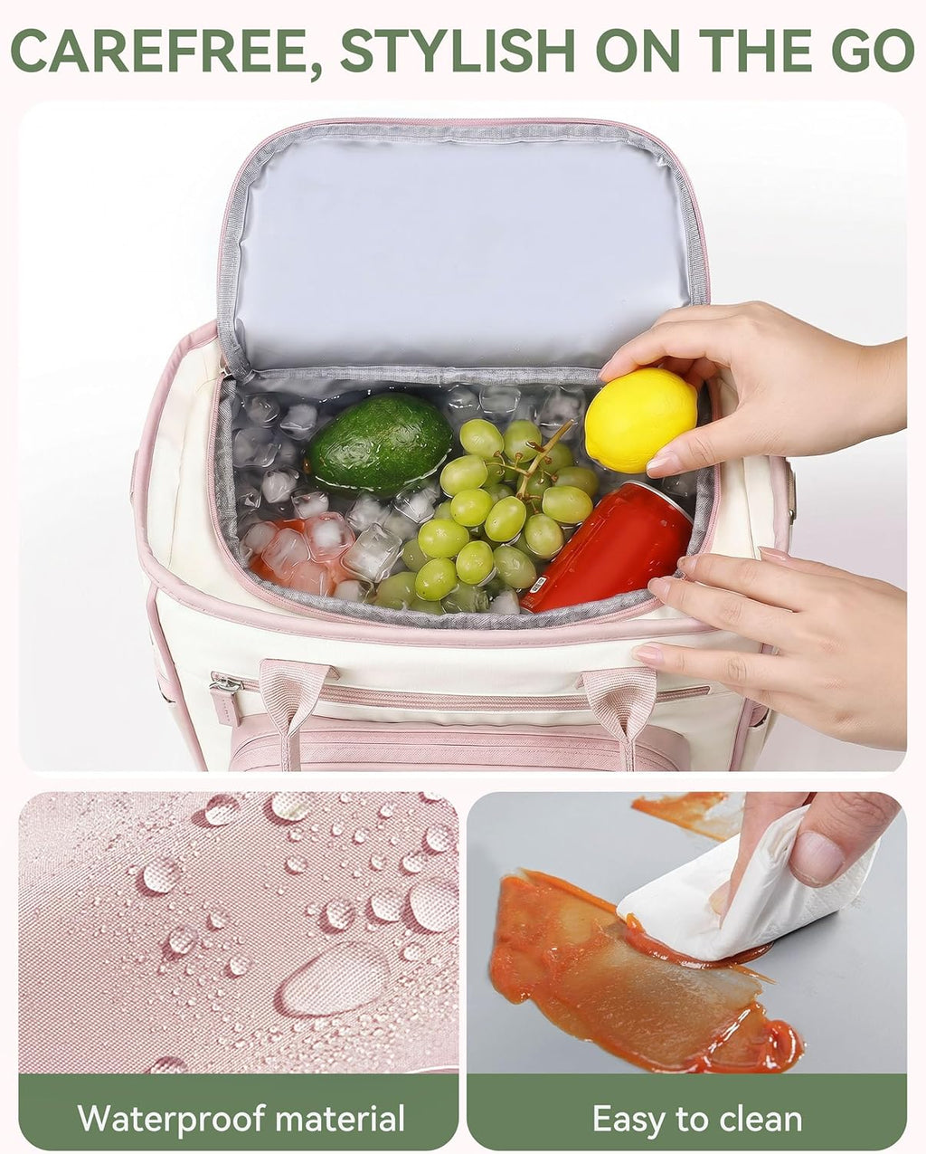 HOMESPON Insulated Lunch Bag Women Wide Opening Adult Lunch Box Large Leakproof Cooler Bag for Work Picnic Beach Family College Lunch Teacher Tote Bag with Adjustable Shoulder Strap Cup Holder(Pink)
