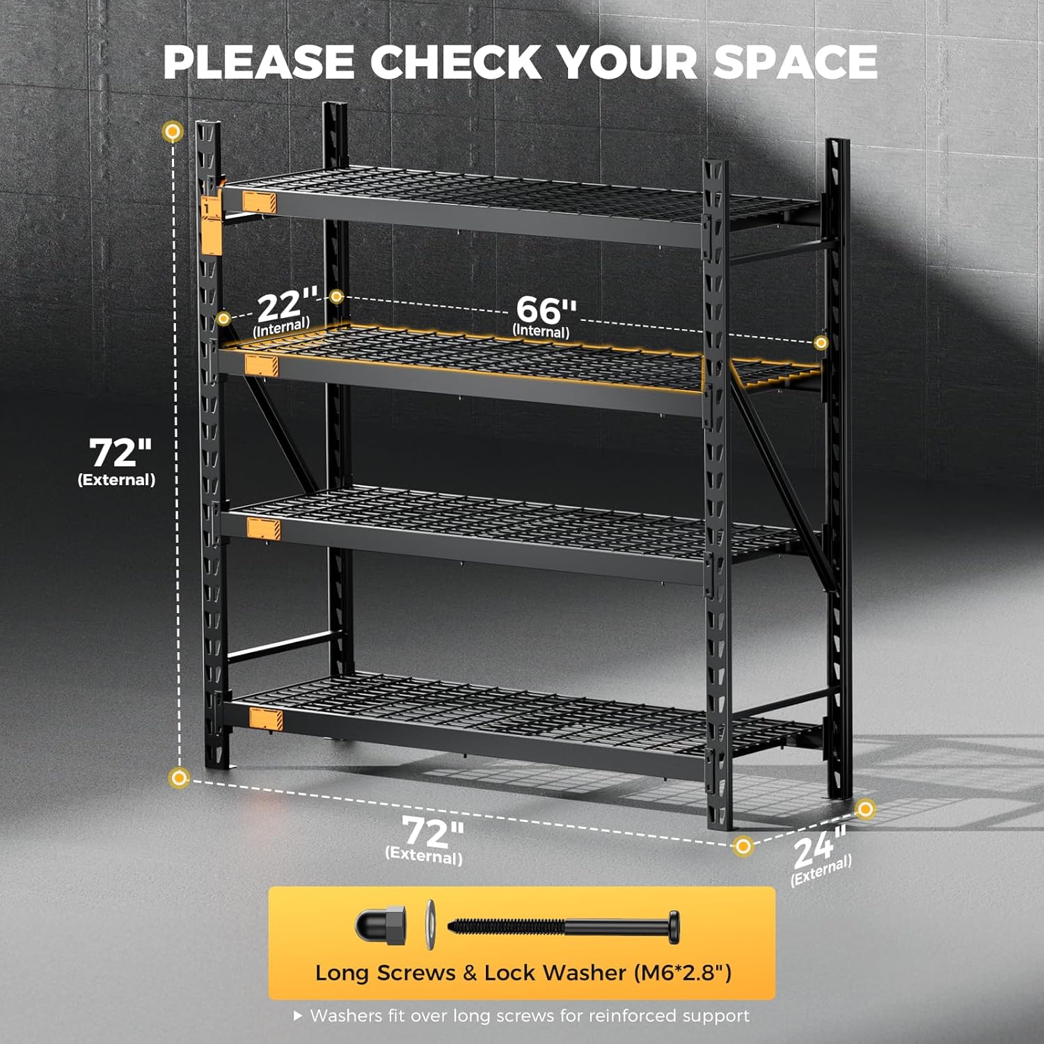 CAMMOO 72''W Heavy Duty Storage Shelves, 6000LBS Metal Garage Shelving Unit with Magnetic Label, Upgraded Structure, Solid Steel Industrial Rack, Easy Assembly for Basement, 72''W x 24''D x 72''H