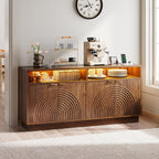 Modern Sideboard Buffet Cabinet with Storage - 58" Fluted Credenza Strorage Cabinet with LED Light & Power Outlet, Adjustable Shelf, Accent Console Table Coffee Bar for Kitchen Living Room