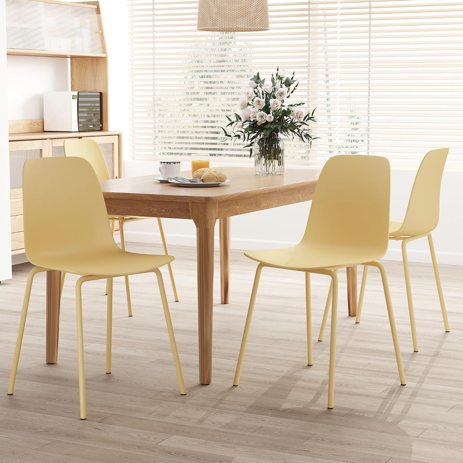 Mid Century Kitchen Chairs Set of 4,Yellow Plastic Dining Chairs Outdoor Chairs with Metal Legs for Living & Dining Room(4pcs,Yellow)