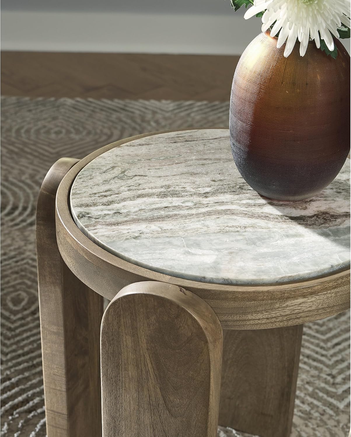 Signature Design by Ashley Gavrilley Contemporary Accent Table with Marble Top, Light Brown & Gray