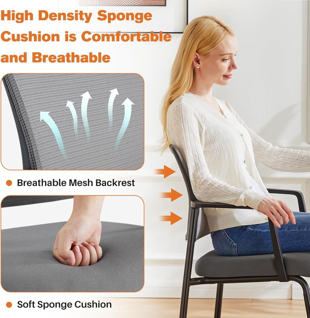 DUMOS Stackable Arm Reception Chairs with Mesh Back and Upholstered Fabric Cushion, Sturdy Metal Frame, Easy to Store and Use, Perfect for Indoor and Outdoor Spaces, 1 Chair, Grey