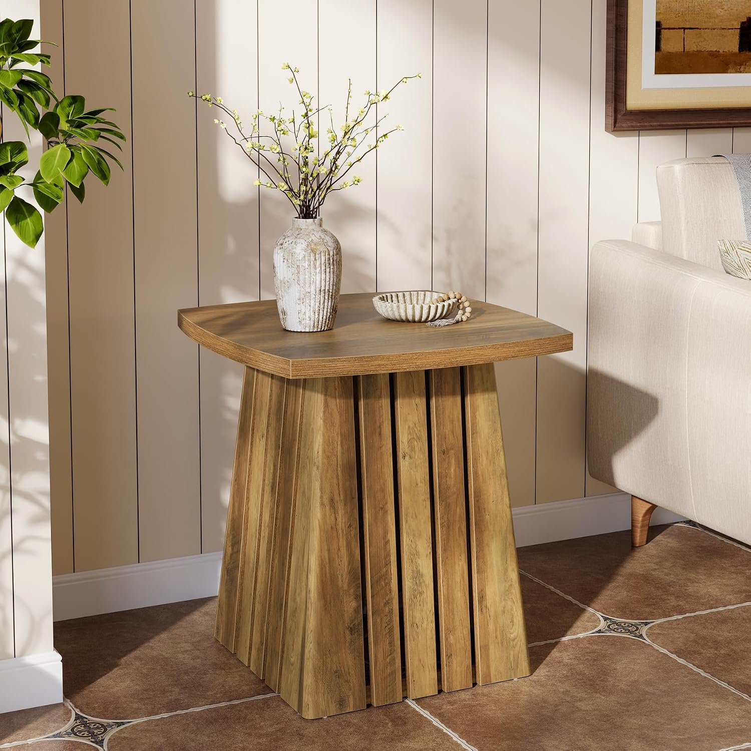 Tribesigns Small Side Table, Brown Farmhouse End Table for Living Room, 22" Compact Nightstand with Sturdy Top for Bedroom