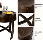 KANG DONG Rustic Round End Table, Whiskey Barrel End Table, Solid Wood Farmhouse Side Table with Barrel-Inspired Design, 22.2" Accent Table for Living Room, Bedroom, Beside Sofa