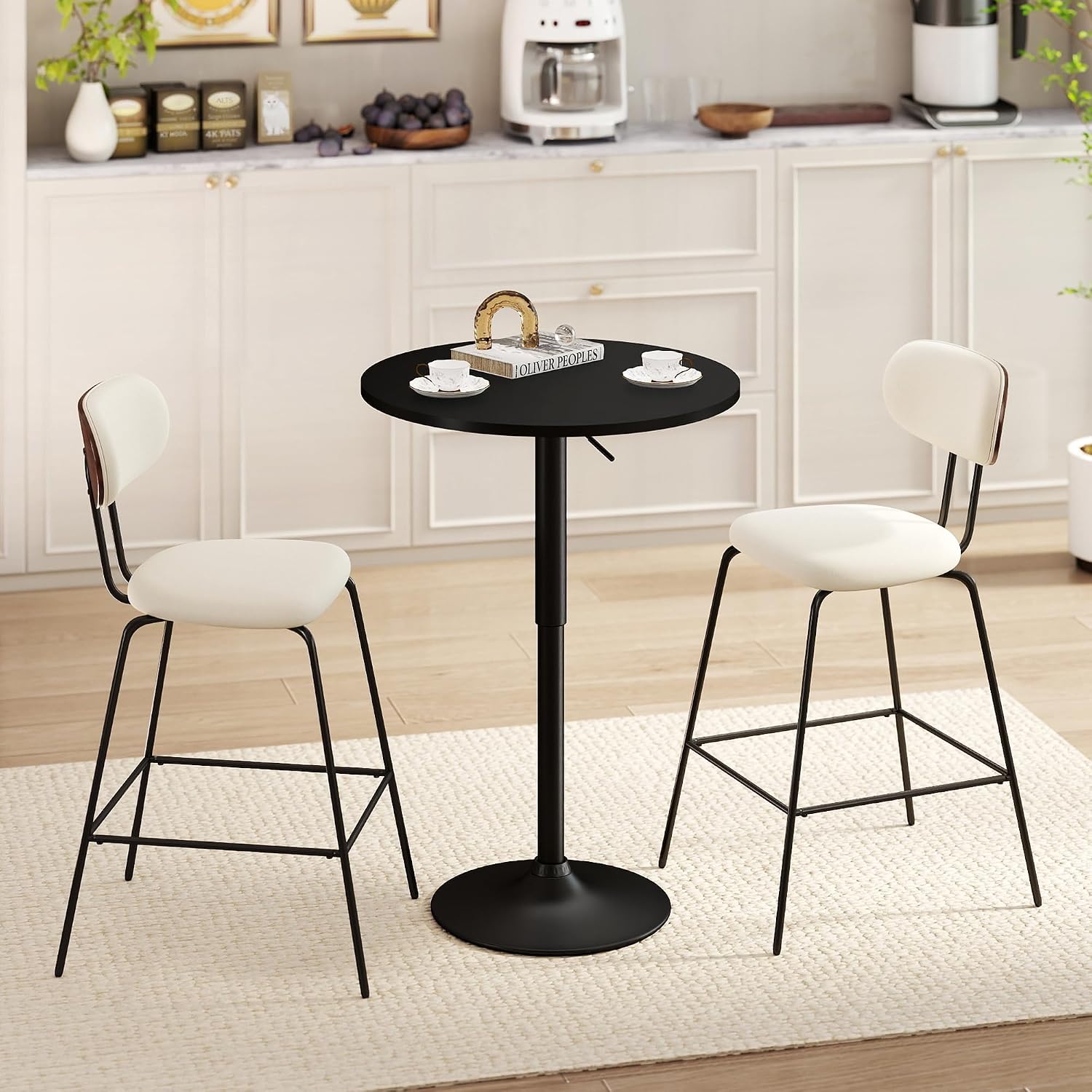 NOBPEINT Round Pub Table, Height Adjustable Bar Table, 360 Swivel Top, Cocktail Table with Black Metal Base for Bar, Bistro, Café, Full Black