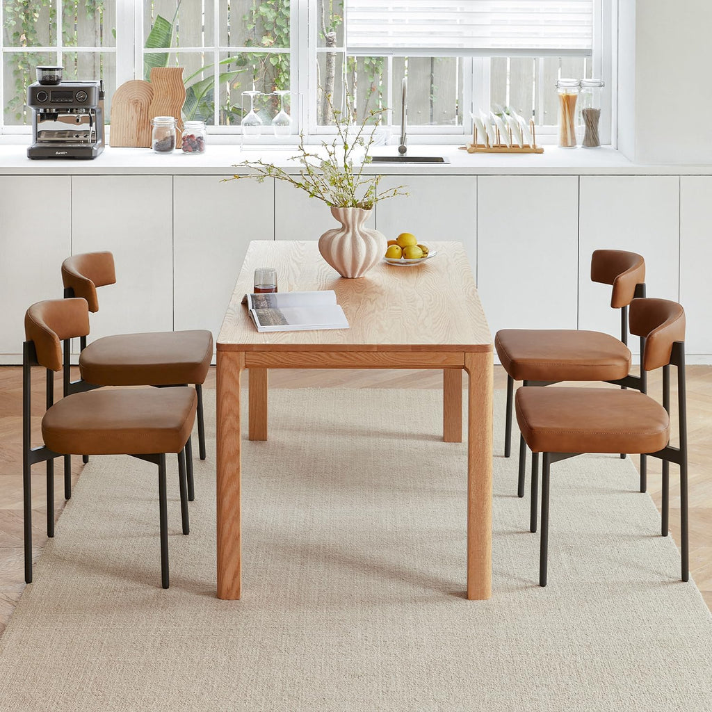 GrandNoor Brown Faux Leather Dining Chairs Set of 4, Armless Upholstered Kitchen Chair,Modern Dining Room Chair with Curved Backrest