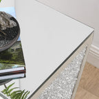 Mirrored End Table Modern Inverted Triangular Side Table with Crystal Design Decorative Glass Accent Small Coffee Table Bedside Table for Home Decoration Crystal Diamond Bed Night Stand