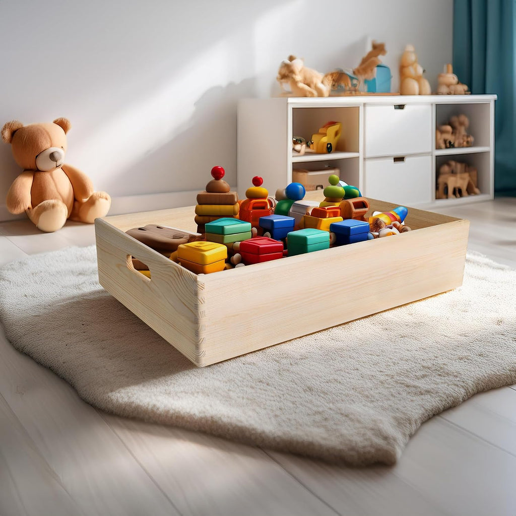 Creative Deco Large Wooden Crate Nesting Crate Handles | 23.62x15.74x5.51in | Keepsake Unfinished Display Storage Box Multi-Craft Caddy Nesting Crate | Natural Wood Rustic | Plain Unpainted Beige