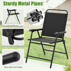 S AFSTAR Patio Chairs Set of 4, Outdoor Folding Lawn Chairs Sling Back Dining Chairs with Armrests & Breathable Seat, Metal Frame Folding Chairs for Garden, Deck, Yard & Porch