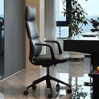 TOMU Executive Leather Office Chair, Top Grain Genuine Leather Executive Chair High Back with headrest, Adjustable Tilt & Height, Ergonomic Swivel Chair with Wheels (Black)