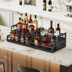 Homeiju Coffee Syrup Organizer Rack, 2-Tier Bottle Coffee Bar Accessories, Holder Stand with K Cup Storage Drawer for Coffee bar, Wine Rack, Storage Shelves for Syrup. (Black)