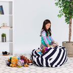 Posh Stuffable Kids Stuffed Animal Storage Bean Bag Chair Cover - Childrens Toy Organizer, Large 38" - Canvas Stripes Blue and White