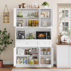 BOTLOG 2PCS Kitchen Cabinets, 71” Large Sideboard Buffet Cabinet with Storage, 72" Tall Pantry Cabinet with Microwave Stand, Wood Coffee Wine Bar Console Table for Kitchen, Dining Room, White