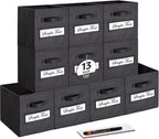 13x13x13 storage cube bins (Set of 10) Fabric storage cubes with 10 Labels Window Cards & a Pen, storage cubes 13x13, Collapsible 13 inch cube storage bins, Cubby Organizer Boxes, Black