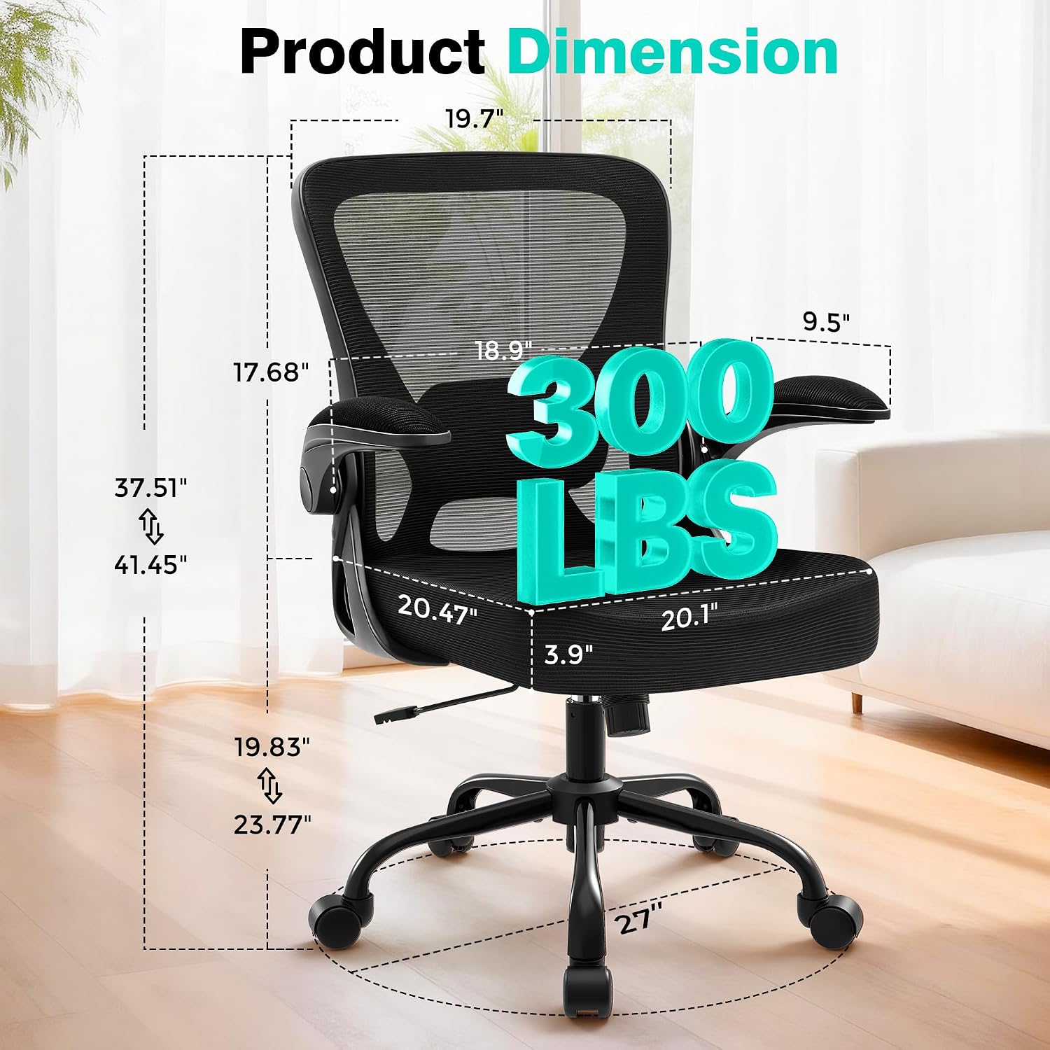 AreShark Office Chair - Ergonomic Breathable Mesh Desk Chair with Adjustable Lumbar Support and Flip-up Armrests - Executive High Back Rolling Swivel Comfortable Computer Gaming Chair for Home Office