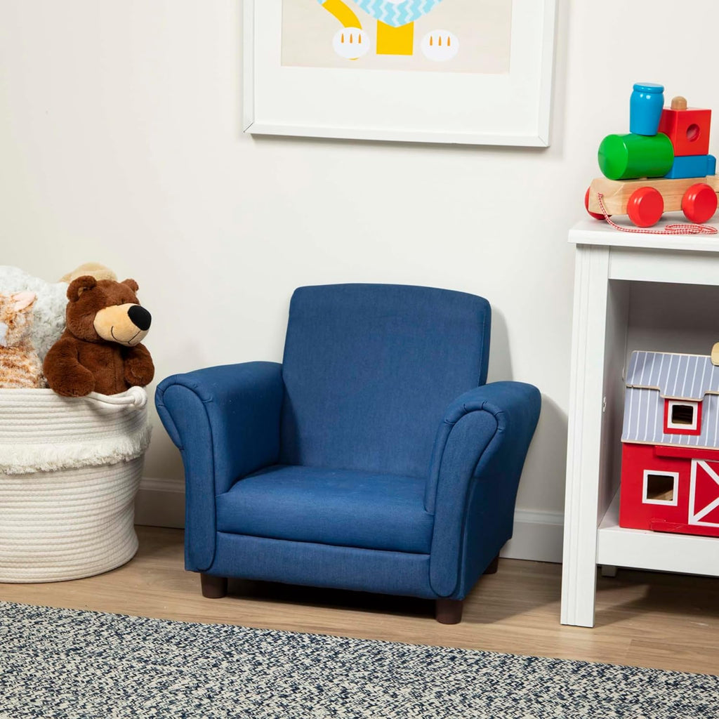 Melissa & Doug Denim Fabric Child’s Armchair (Kid’s Furniture, 23”L x 17.5”W x 18.3”H) Children's Furniture, Child's Reading Chair, Chairs for Toddlers, Oversized Kid's Armchair