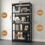 Airynee Display Cabinet with Glass Doors, 4-Tier Curio Cabinet with 7 Vibrant 3 Color Dynamic Lighting Modes, HD Glass Display Case with Human Body Sensor, Bookcase, Storage Cabinets