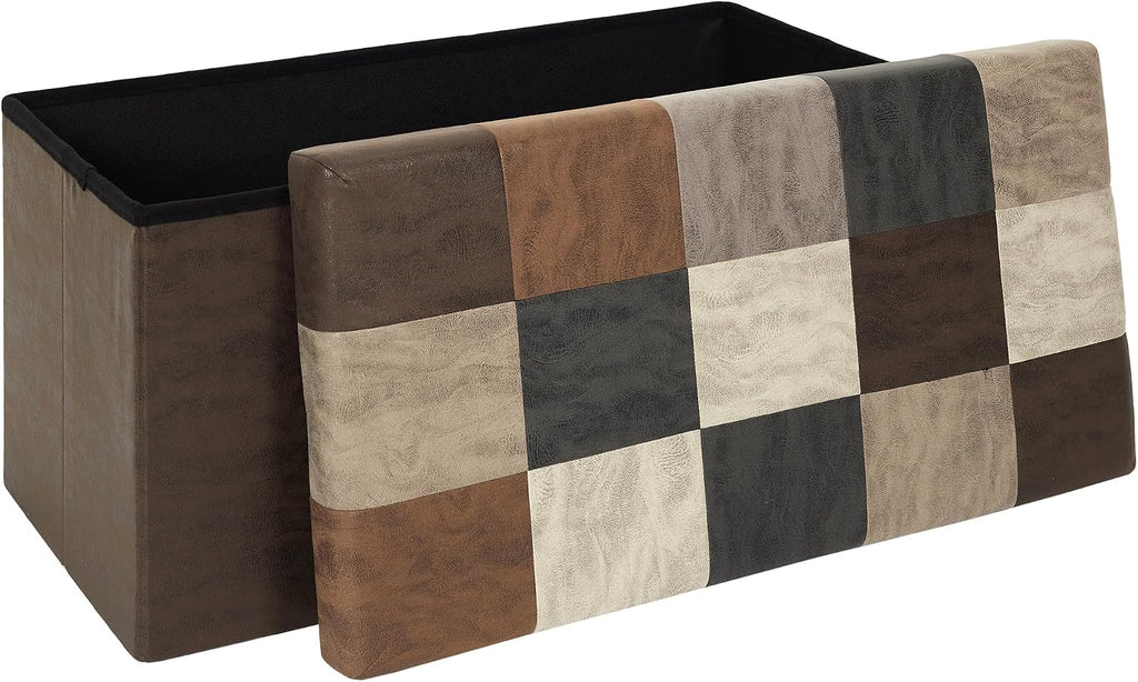 HOME DECO FACTORY, HD7666, Patchwork PU M2, Bistro Indus Furniture, Folding Chest and Bench, 76x38x38cm, Seat Height 38cm, Brown