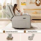 Power Swivel Rocking Recliner- Glider Rocking Chair for Adult - Nursery Glider for Breastfeeding,Quiet Motor, Faux Leather - Swivel Recliner for Living Room, Nursery (Khaki)
