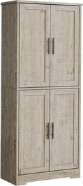 Takywep Modern Tall Freestanding Pantry Cabinet 70", Storage Cupboard with 4 Doors, Adjustable Shelves & Open Shelf, Multipurpose Home Organizer for Living Room, Kitchen, Dining Room, Gray