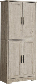 Takywep Modern Tall Freestanding Pantry Cabinet 70", Storage Cupboard with 4 Doors, Adjustable Shelves & Open Shelf, Multipurpose Home Organizer for Living Room, Kitchen, Dining Room, Gray