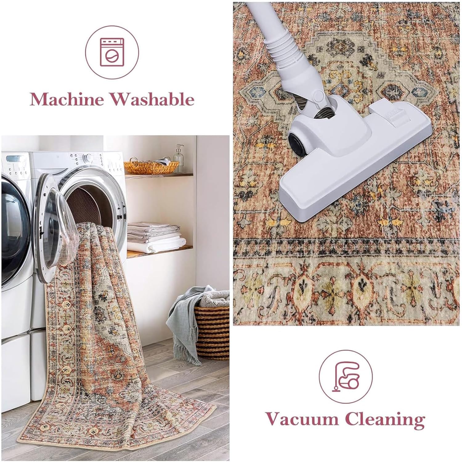 Lahome Oriental Kitchen Runners for Hallways, 2.5x10 Washable Runner Rug Non Slip, Soft Hallway Rug Distressed Ultra-Thin Long Carpet for Bathroom Entryway ‎Bedroom Eleanor, Peach/Orange