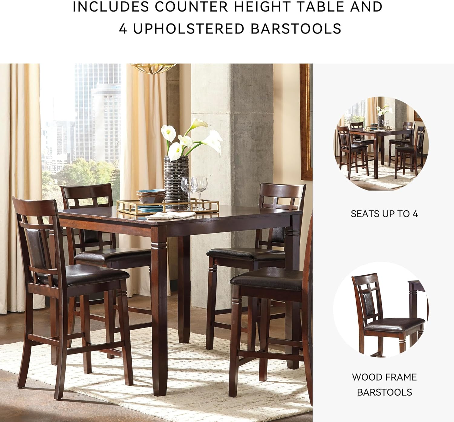 Signature Design by Ashley Bennox 5 Piece Counter Height Dining Set, Includes Table & 4 Barstools, Brown