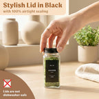 EDELHAUS Glass Spice Jars with Label and Black Aluminium Lids (24 x 4oz) Spice Containers with 240 Labels, Shaker Inserts, Steel Funnel, Empty Square Seasoning Organizer (Black Aluminium Lid)
