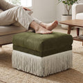 Hyfirm 22 Inch Square Green Ottoman with Fringe for Living Room, Plush Footstool Ottoman for for Bedroom, Modern Boho Upholstered Accent Pouf Ottomans Foot Rest