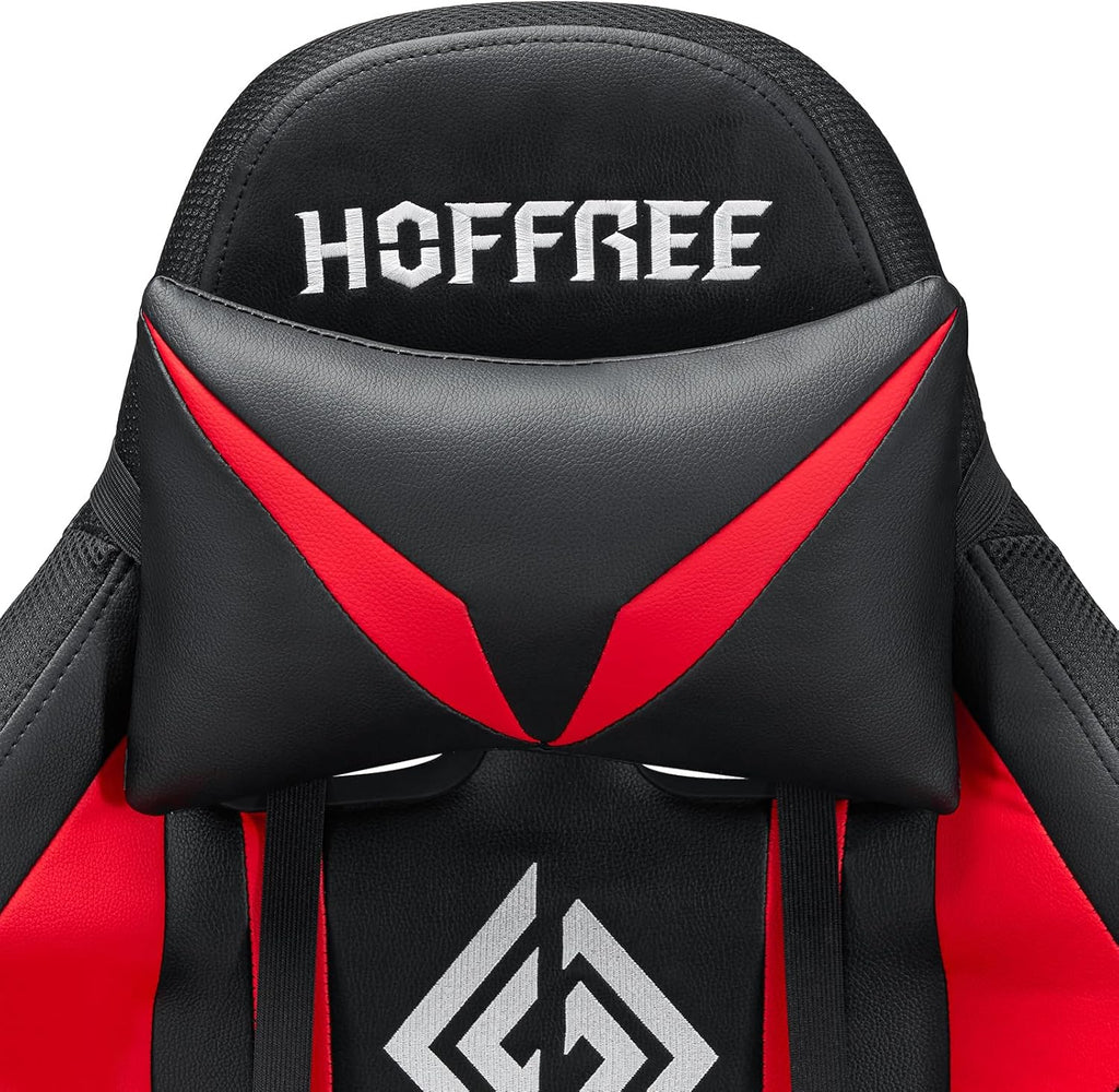 HOFFREE RGB Gaming Chair with Speakers Massage Computer Gaming Chair with LED Lights and Footrest High Back Video Game Chair for Adults Red and Black