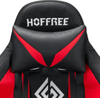 HOFFREE RGB Gaming Chair with Speakers Massage Computer Gaming Chair with LED Lights and Footrest High Back Video Game Chair for Adults Red and Black