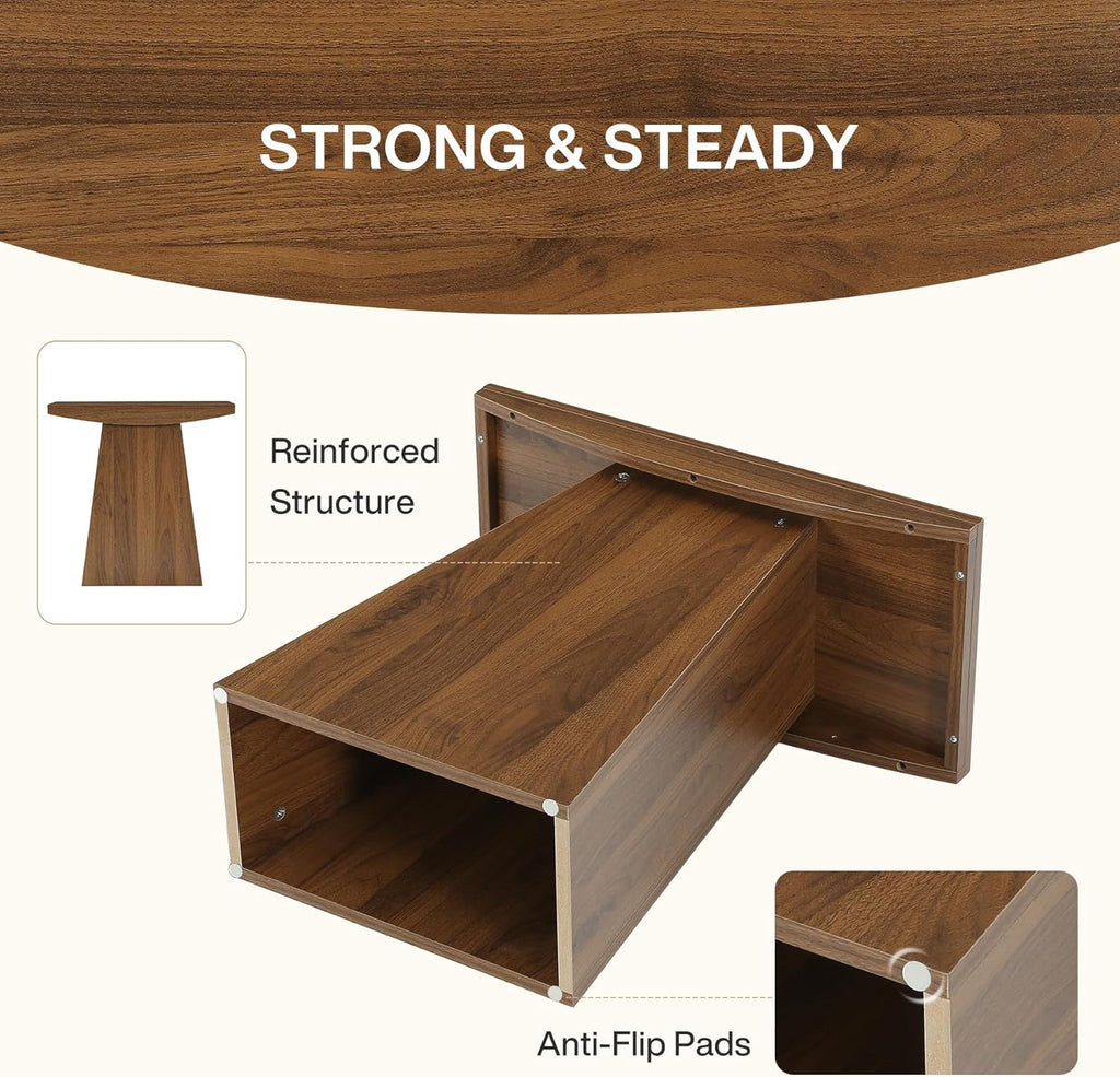 Tribesigns Pedestal End Table, Farmhouse Sofa Couch Side Table with Trapezoid Base, Wooden Accent Drink Stand Nightstand for Living Room, Small Space, Walnut Brown