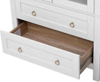 71" White Arched Farmhouse Kitchen Pantry Cabinet with Glass Doors & 2 Soft-Close Drawers, Versatile Storage Hutch Cabinet with Adjustable Shelves for Pantry Organization, Kitchen or Dining Room