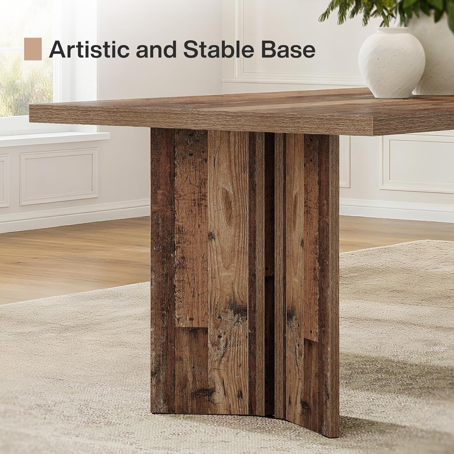 Tribesigns Farmhouse Dining Table for 4 to 6 People, 63-inch Rectangle Wooden Kitchen Table with Large Tabletop and Heavy Duty Legs for Dining Room,Kitchen, Distressed Brown