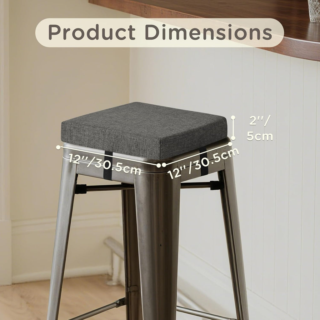 Bar Stool Cushions Square 12" x 12" Small Cushions for Bar Stools with Ties Small Seat Pads with Washable Cover 1 Piece Dark Grey