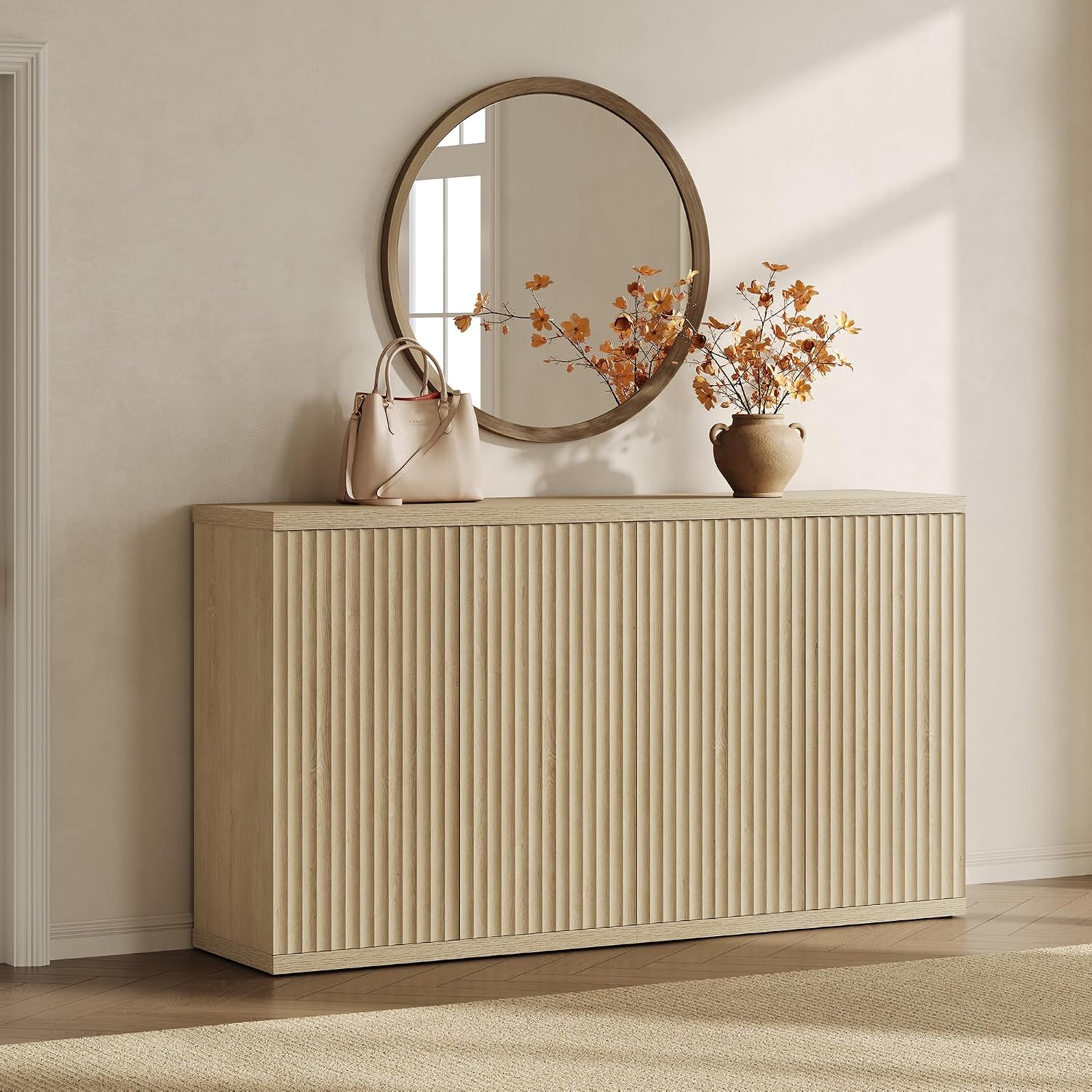 SICOTAS Buffet Cabinet with Storage Accent Sideboard Modern Credenza with Doors & Shelves Fluted Media Console Mid Century Coffee Bar Table for Living Room Kitchen Dining Room Hallway