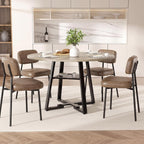 Dining Table Set for 4,Round Storage Kitchen Table and Chairs for 4,5 Piece 47Inch Circle Table Faux Leather Dining Room Chiars Set for Kitchen,Dining Room,Dinette（Grey Table,Brown Chairs）