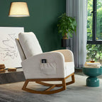Upholstered Rocking Chair Mid-Century, Modern Nursery Rocking Armchair, Upholstered Tall Back Accent Glider Rocker with 2-Side Pocket for Bedroom Living Room Lounge