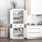 72" Freestanding Kitchen Pantry Cabinet, Tall Storage Cabinet with 2 Door Cupboards, Drawer and Adjustable Shelves, White,16 * 30 * 72.5