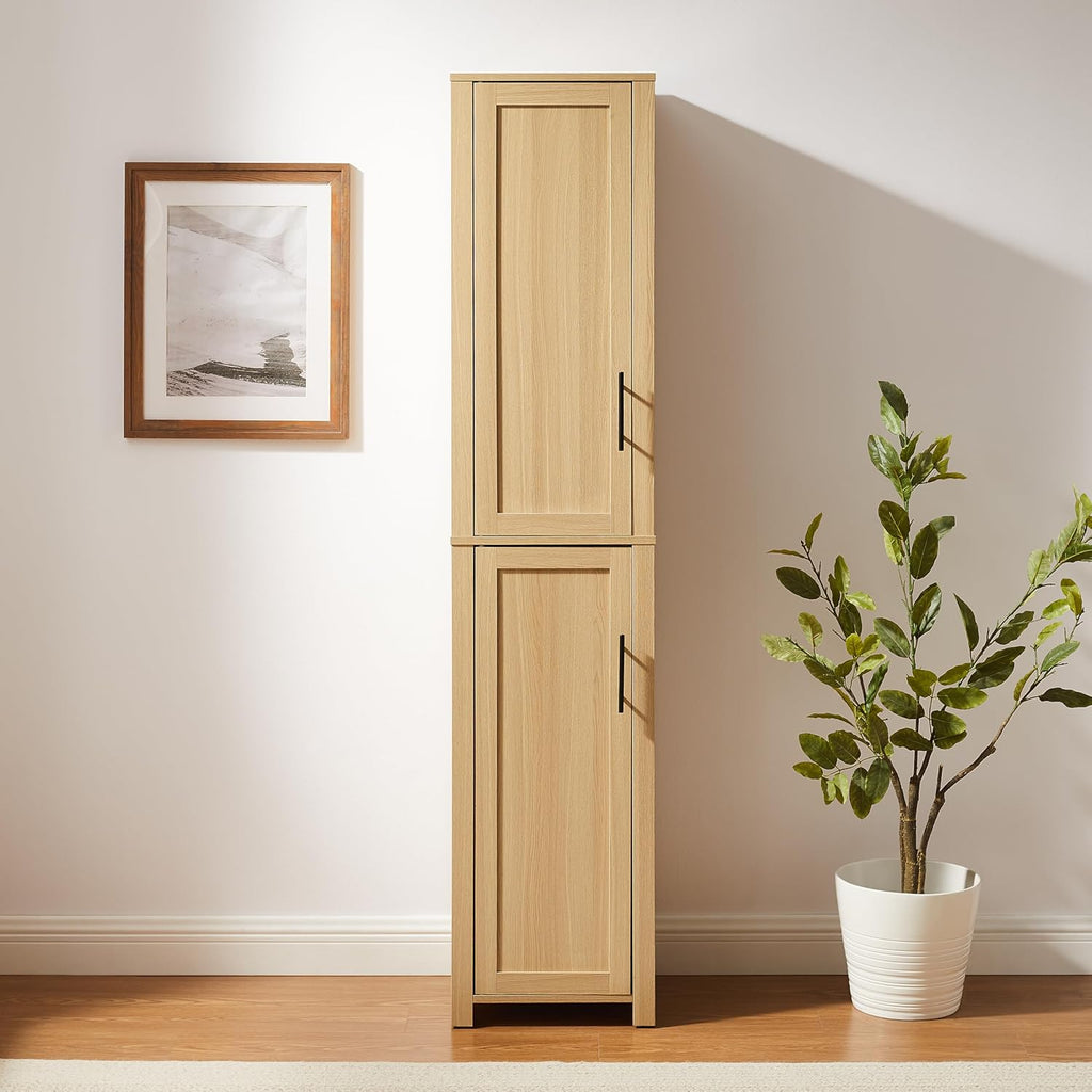 Crosley Furniture Savannah Linen Storage Cabinet, Laundry Room, Bathroom Organizer with Shelves, Natural