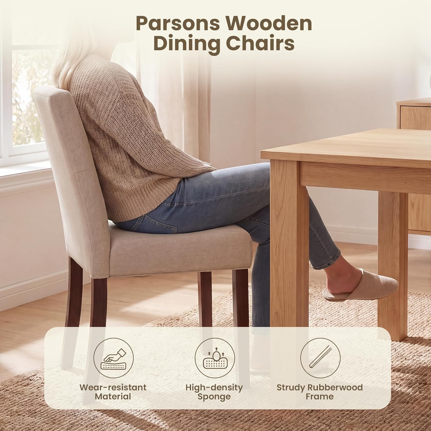 Upholstered Dining Chairs Set of 4 - Modern Parsons Kitchen & Dining Room Chair with Diamond Tufted Back, Solid Wooden Legs for Apartment, Café, Vanity