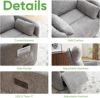 Oversized Power Recliner with Massage and Heat, Swivel Rocker Recliner with Adjustable Headrest, Glider Recliner Nursery Chair with 2 Pillows, rocking nursery recliner for Living Room,Light Grey