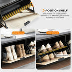 Shoe Storage Bench with 2 Flip Drawers, Shoe Organizer Cabinet Benches with Cushion Shoe Rack for Front Door Entrance Entryway Living Room(Oak&Black)
