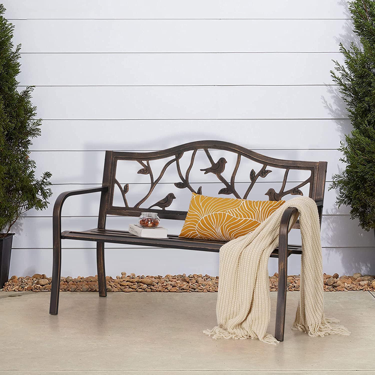 Outdoor Bench Patio Chair Metal Garden Furniture Deck Backyard Park Porch Seat