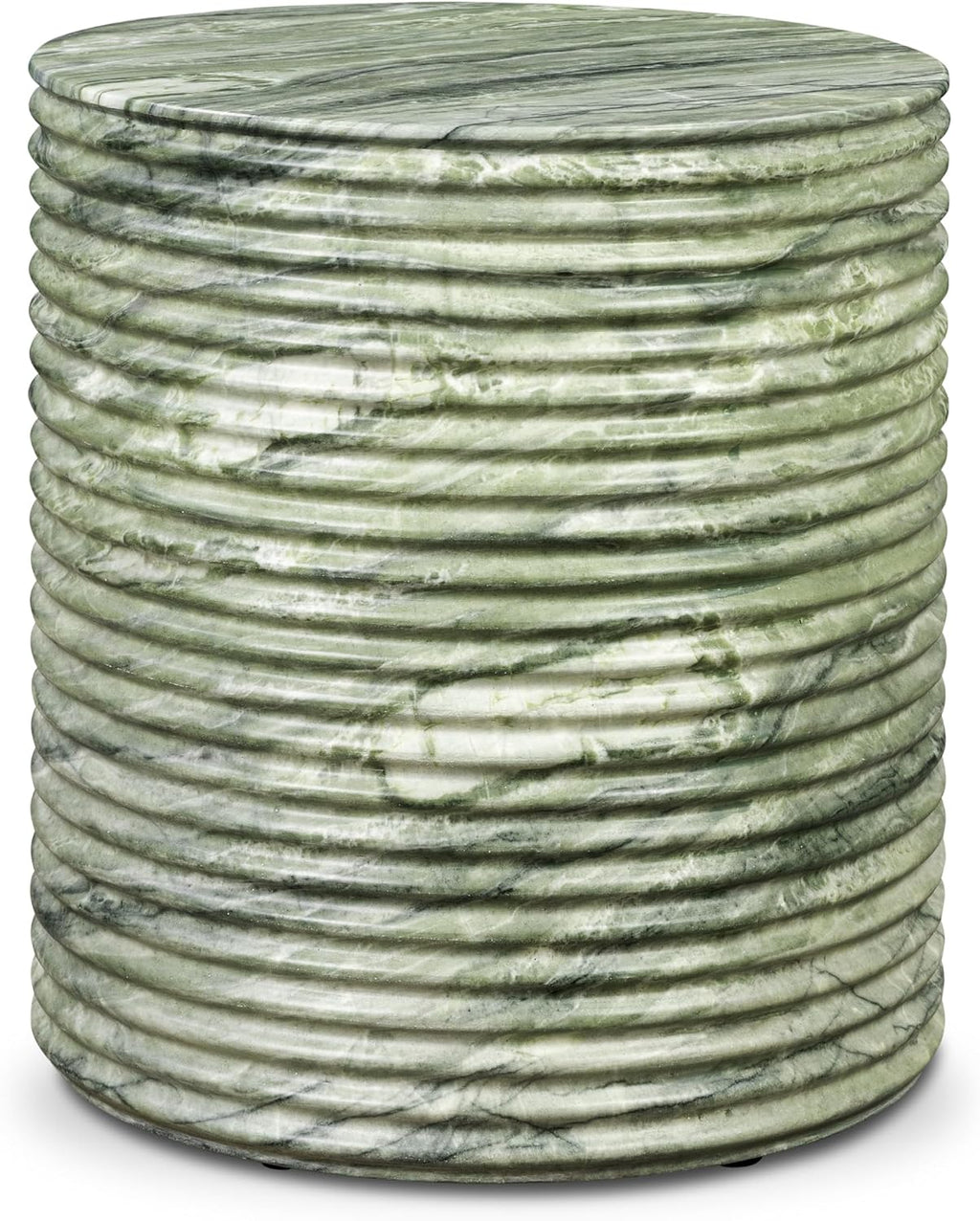 Poly & BARK Riba 16” Side Table – Seaweed Green Marble Look Finish, Solid Cement Base – Modern Ribbed End Table for Living Room or Bedside