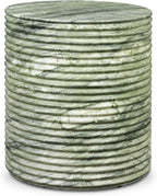 Poly & BARK Riba 16” Side Table – Seaweed Green Marble Look Finish, Solid Cement Base – Modern Ribbed End Table for Living Room or Bedside