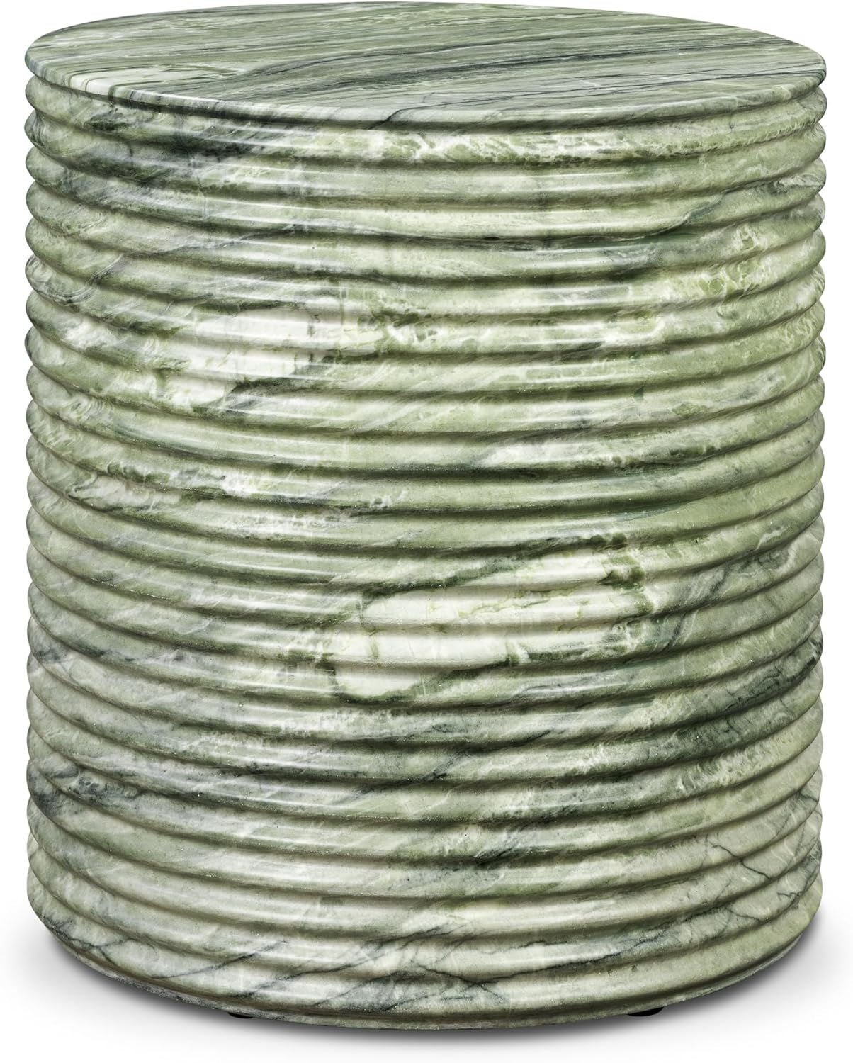 Poly & BARK Riba 16” Side Table – Seaweed Green Marble Look Finish, Solid Cement Base – Modern Ribbed End Table for Living Room or Bedside