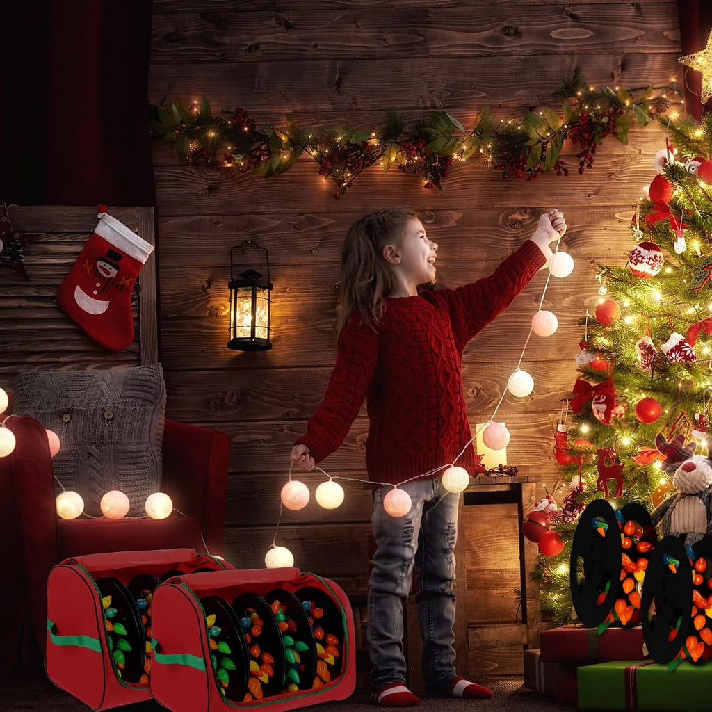 Christmas Light Storage Bag with Reels- Holds up to 750ft of Mini Lights. 600D Zipper Bag & Container for Holiday Xmas Lights. A Classic Storage Solution!(2, RED)